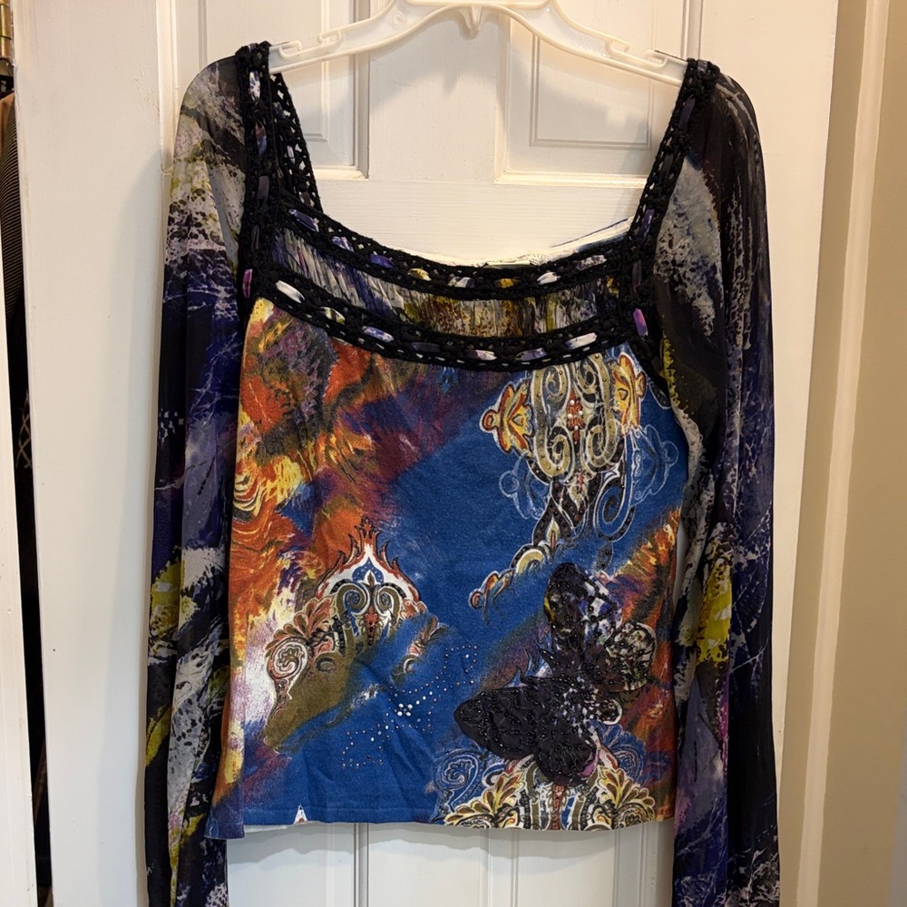 Alberto Makali Vibrant Multicolor Artistic Butterfly Sweater/Blouse